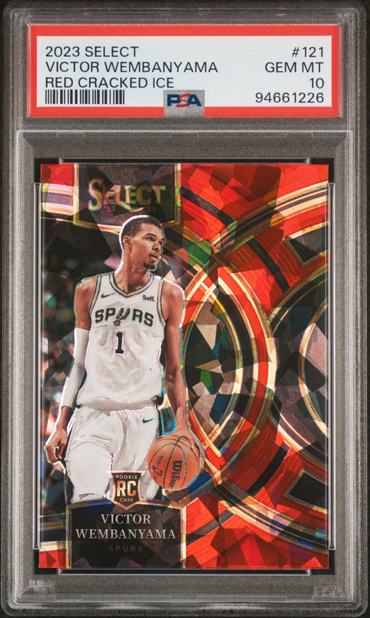 Victor Wembanyama 2023 Panini Select Rookie #121 Red Cracked Ice PSA 10 Gem Mint