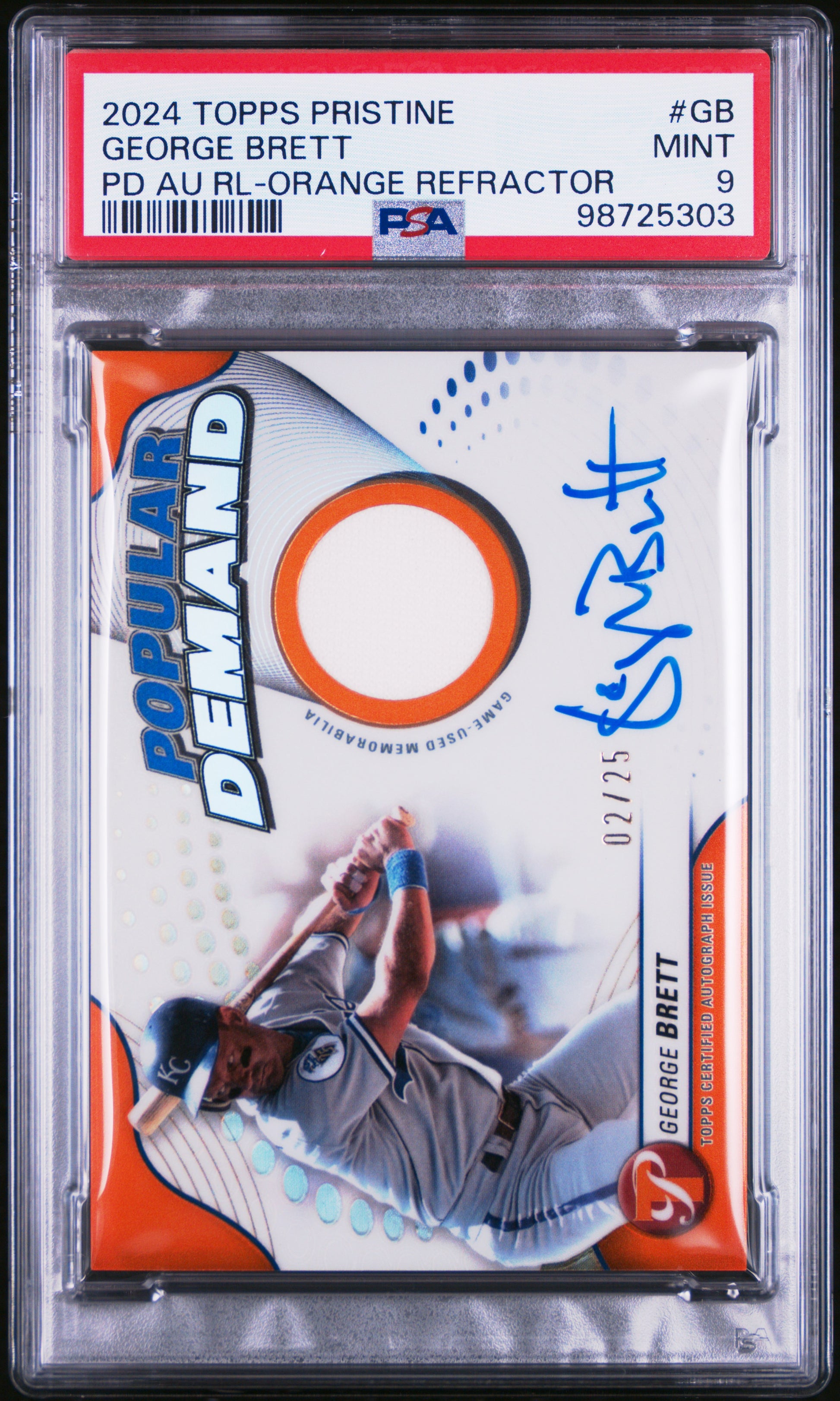 George Brett 2024 Topps Pristine Popular Demand Relic Auto #2/25 PSA 9 Mint