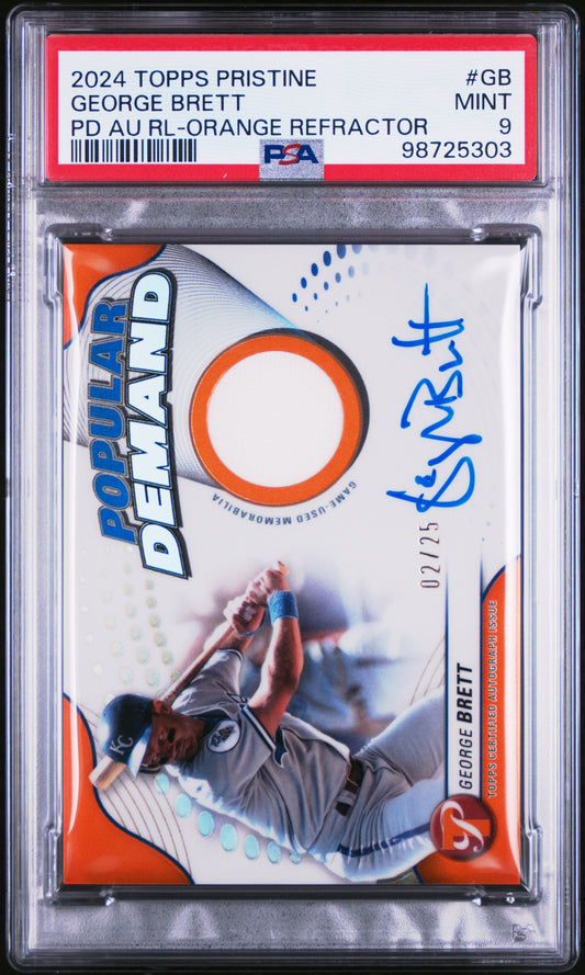 George Brett 2024 Topps Pristine Popular Demand Relic Auto #2/25 PSA 9 Mint