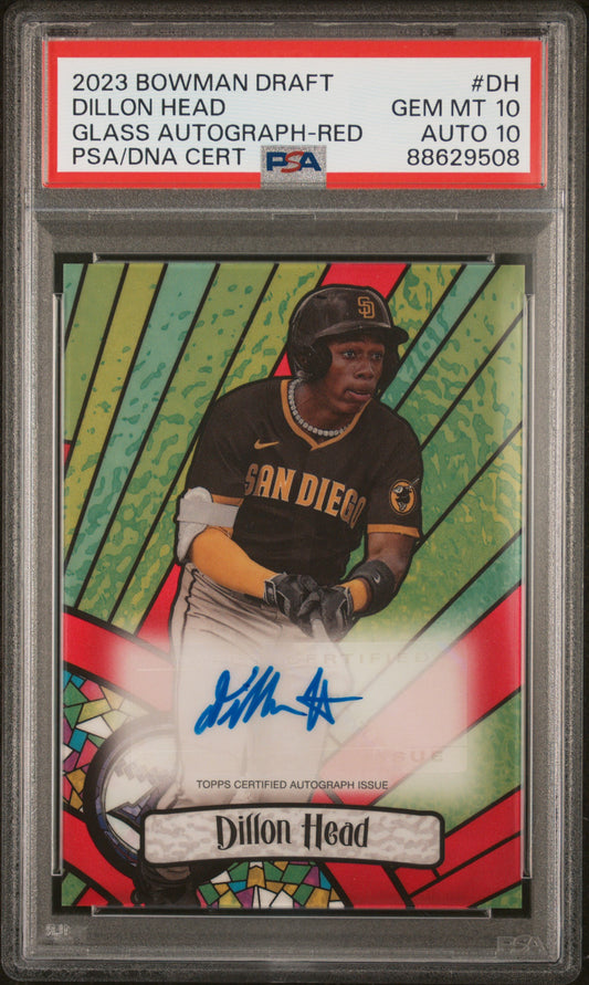 Dillon Head 2023 Bowman Draft Red Glass Auto #1/5 PSA 10 Auto 10