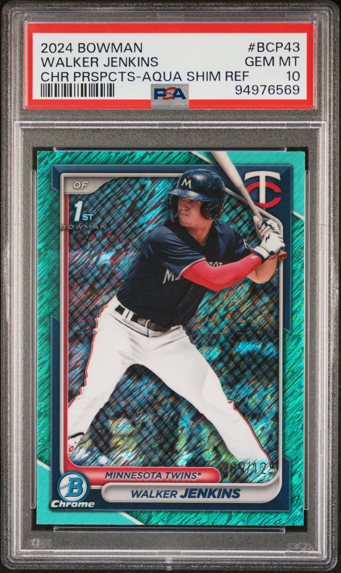 Walker Jenkins 2024 Bowman Chrome Aqua Shimmer Refractor #89/125 PSA 10 Gem Mint