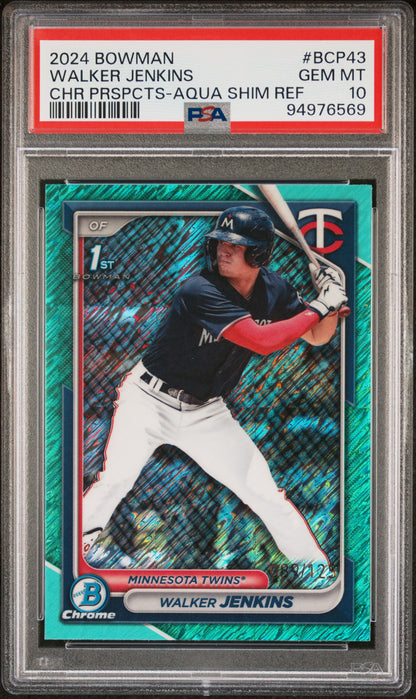 Walker Jenkins 2024 Bowman Chrome Aqua Shimmer Refractor #89/125 PSA 10 Gem Mint
