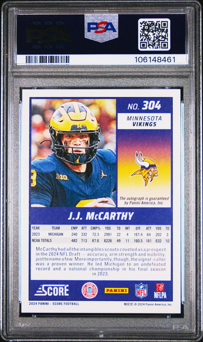 J.J. McCarthy 2024 Score Green Signature Auto PSA 6 Ex-Mint