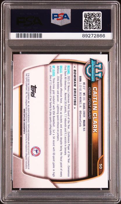Caitlin Clark 2022 Bowman University #50 PSA 10 Gem Mint 2866