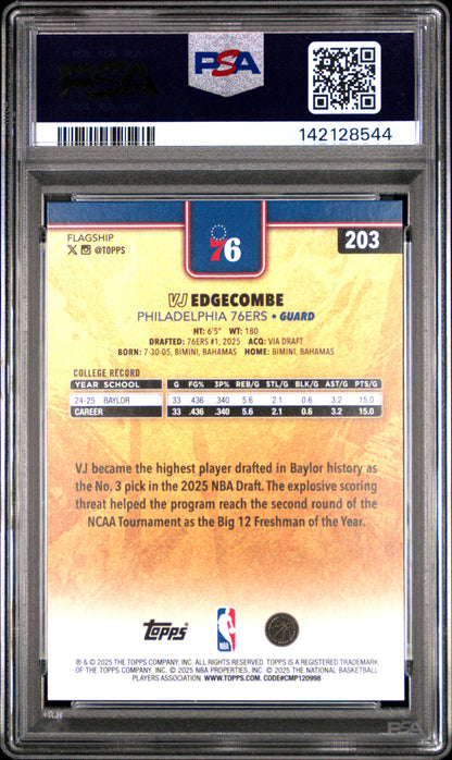 VJ Edgecombe 2025 Topps Rookie #203 Golden Mirror PSA 9 Mint