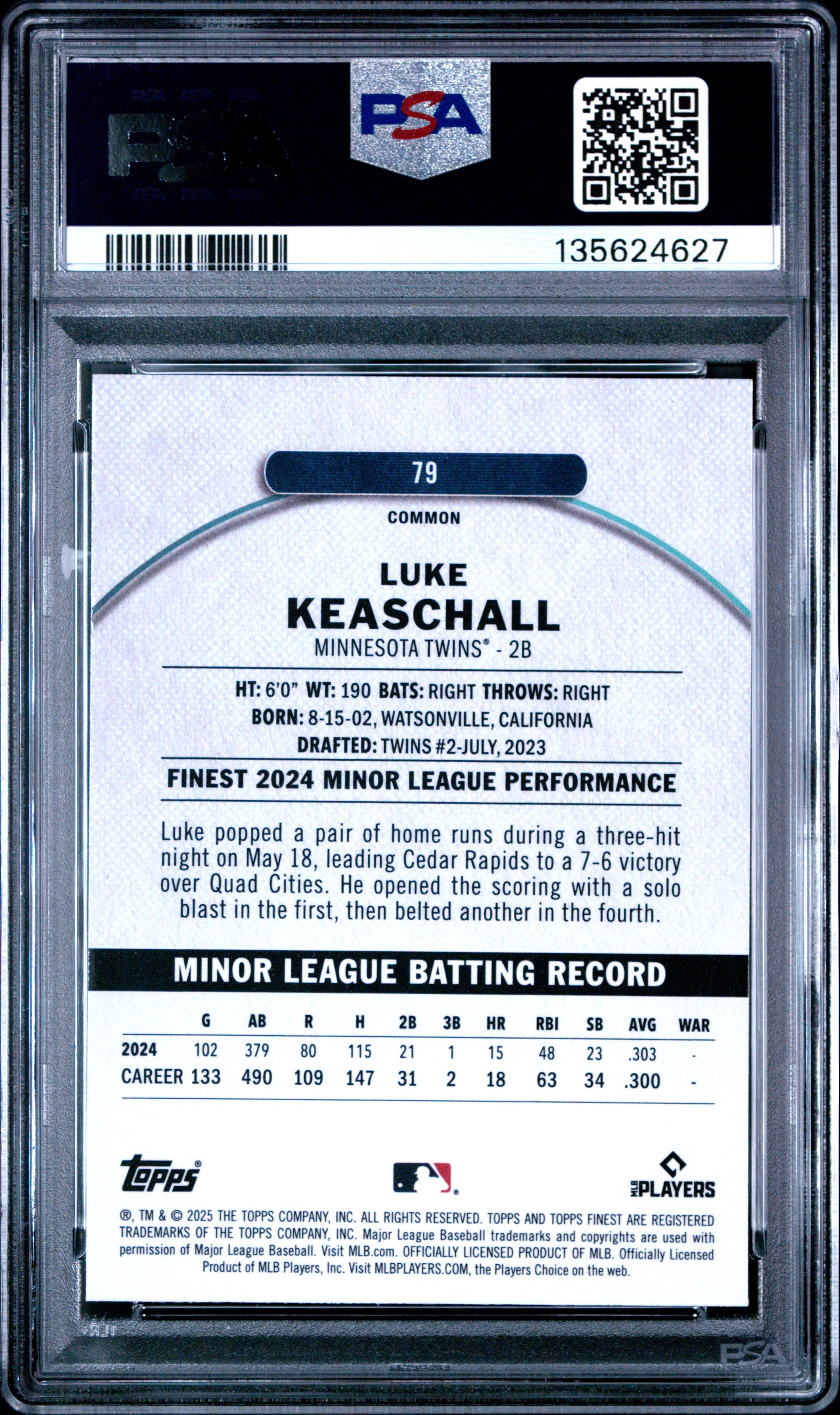 Luke Keaschall 2025 Finest Rookie #79 Oil Spill Refractor PSA 10 Gem Mint