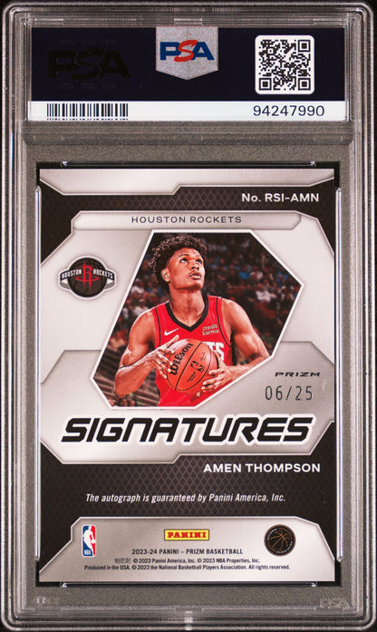 Amen Thompson 2023 Panini Prizm Rookie Signature Mojo Auto #6/25 PSA 9 Mint