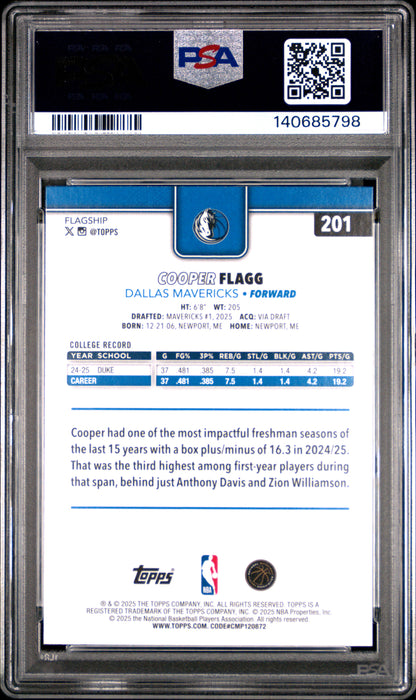Cooper Flagg 2025 Topps Rookie #201 PSA 10 Gem Mint 5798