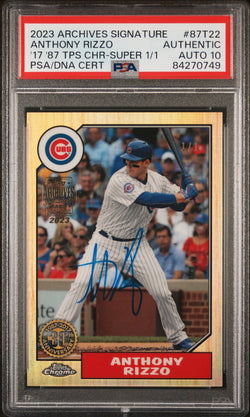 Anthony Rizzo 2023 Topps Archives Signature 2019 Topps 1987 #1/1 PSA Auth Auto 10