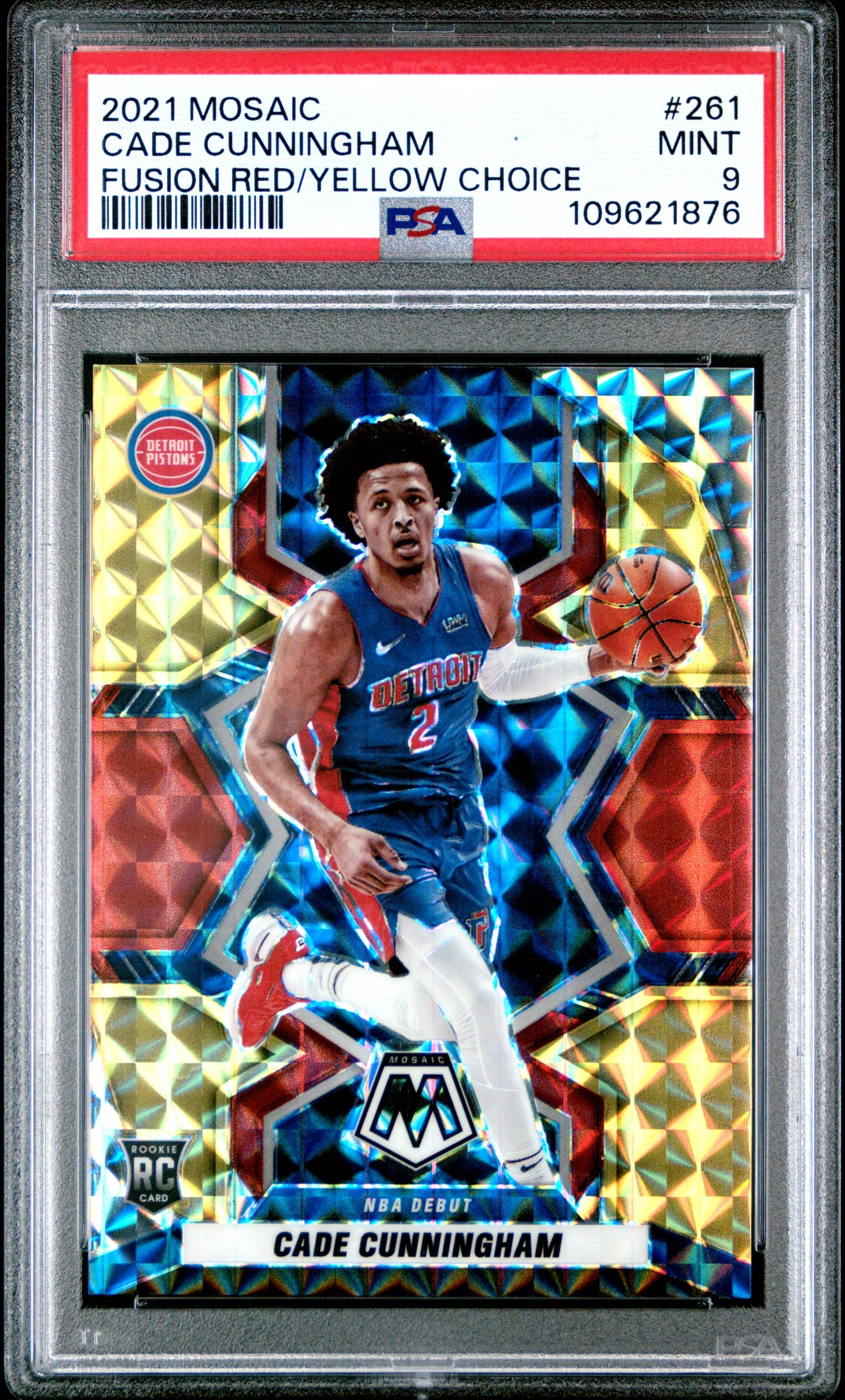 Cade Cunningham 2021 Panini Mosaic Fusion Red/Yellow Choice #63/88 PSA 9 Mint
