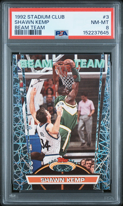 Shawn Kemp 1992 Topps Stadium Club Beam Team PSA 8 Nm-Mint