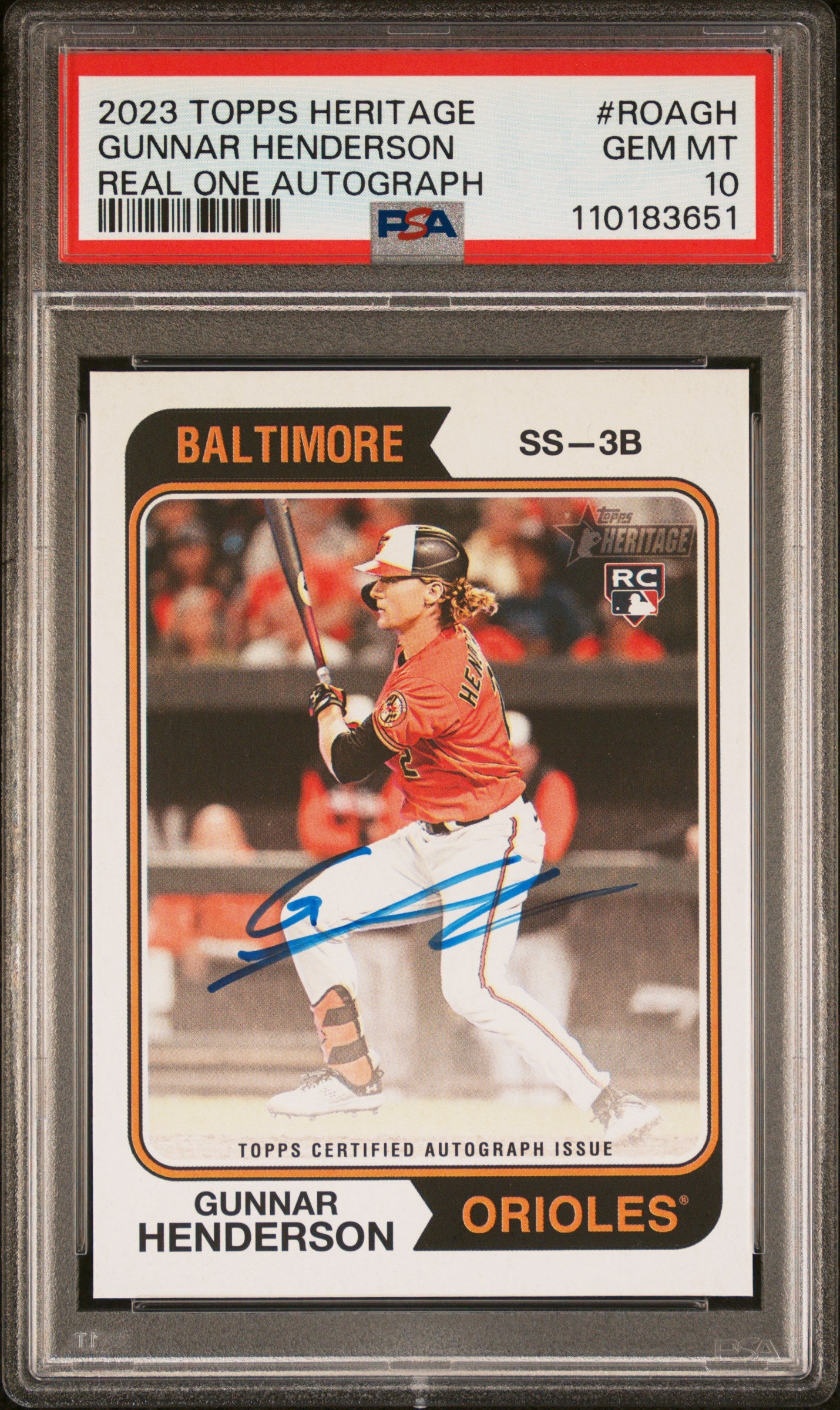 Gunnar Henderson 2023 Topps Heritage Real One Auto PSA 10 Gem Mint