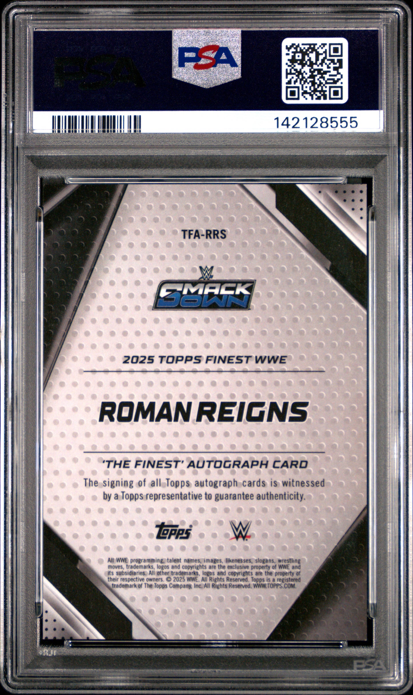 Roman Reigns 2025 Topps Finest WWE The Finest Black Refractor Auto #9/25 PSA 10 Gem Mint