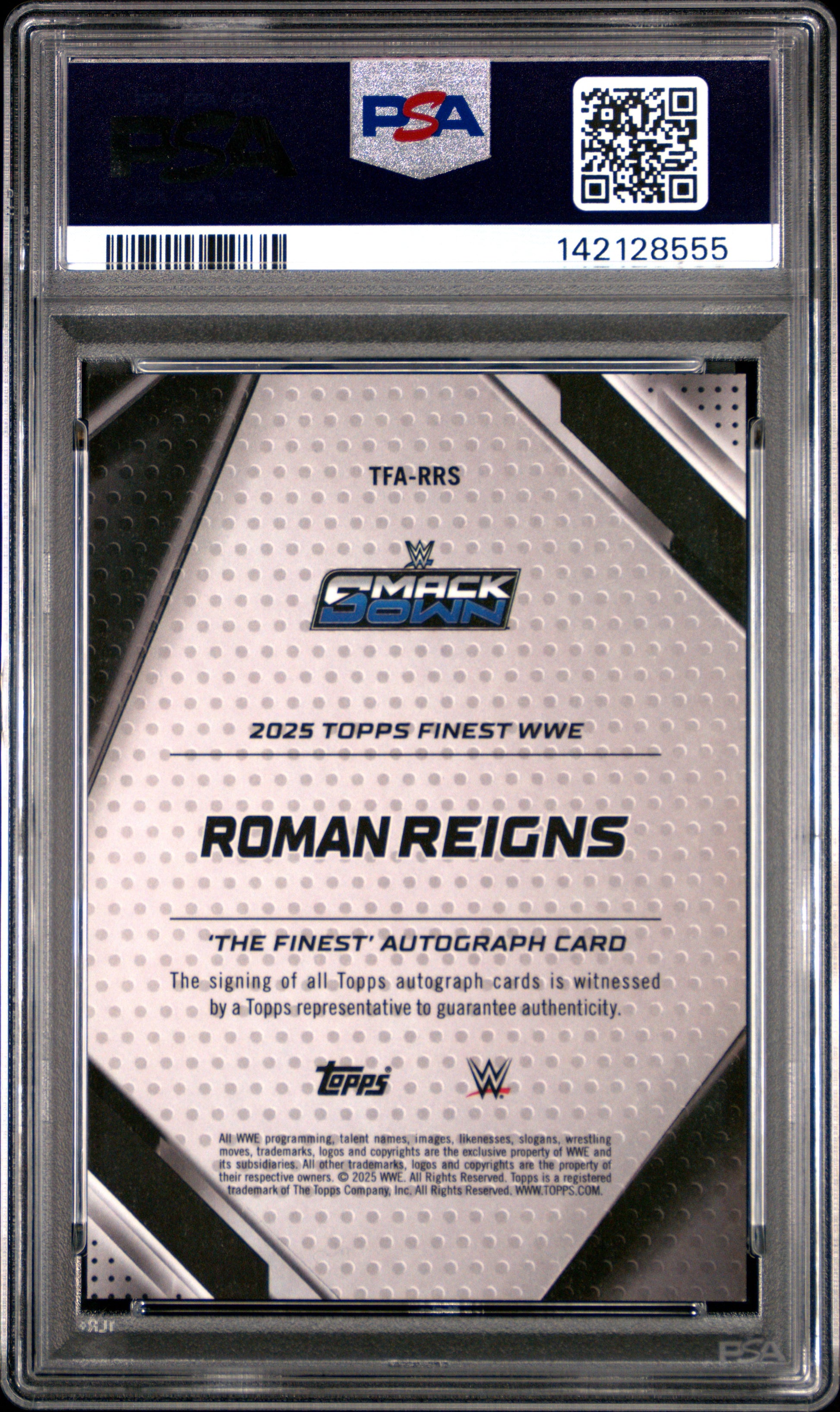 Roman Reigns 2025 Topps Finest WWE The Finest Black Refractor Auto #9/25 PSA 10 Gem Mint