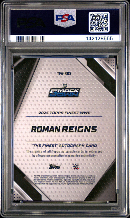 Roman Reigns 2025 Topps Finest WWE The Finest Black Refractor Auto #9/25 PSA 10 Gem Mint