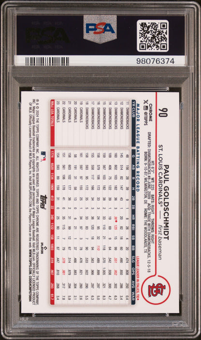 Paul Goldschmidt 2024 Topps Chrome #90 Orange Raywave Refractor #2/25 PSA 10 Gem Mint