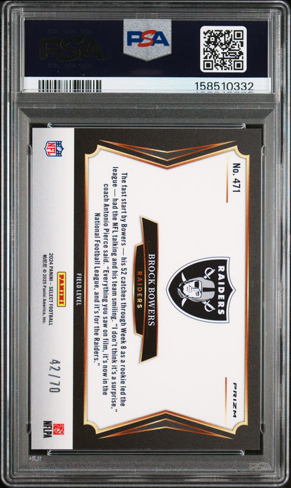 Brock Bowers 2024 Panini Select Rookie #471 Dragon Scale PRizm #42/70 PSA 9 Mint