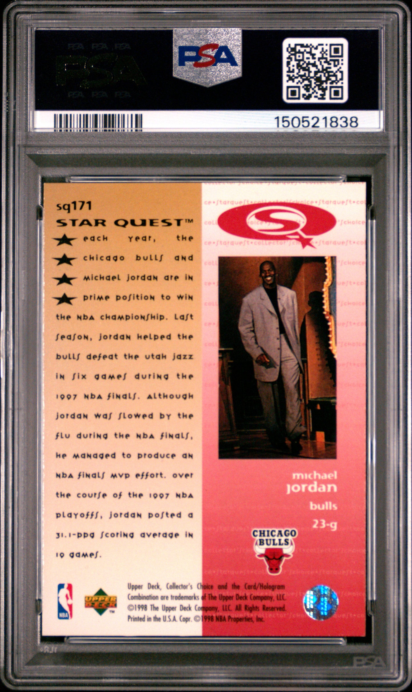 Michael Jordan 1997 Upper Deck Collectors Choice Starquest #SQ171 PSA 9 Mint
