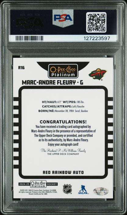 Marc-Andre Fleury 2024 OPC Platinum Retro Red Rainbow Auto PSA Auth Auto 10