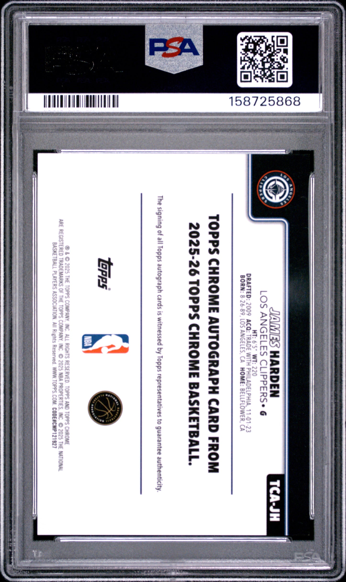 James Harden 2025 Topps Chrome Orange Auto #20/25 PSA 10 Gem Mint