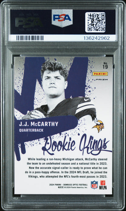 J.J. McCarthy 2024 Donruss Optic Rookie Kings PSA 10 Gem Mint