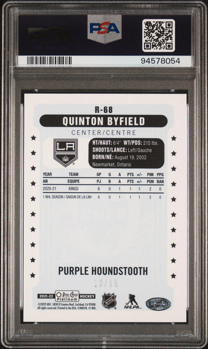 Quinton Byfield 2021 OPC Platinum Retro Purple Houndstooth #13/15 PSA 8 Nm-Mint