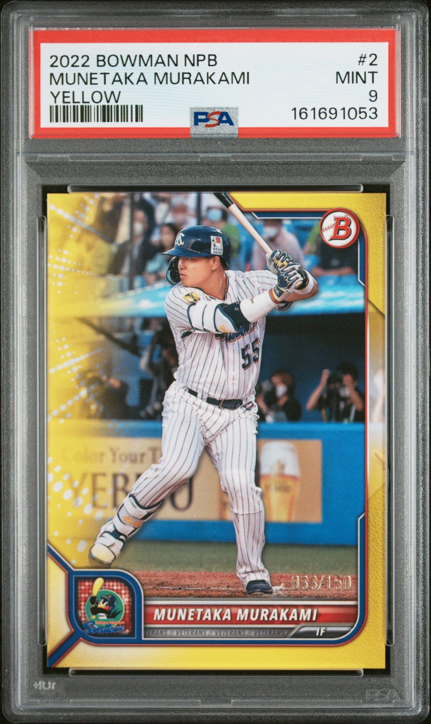 Munetaka Murakami 2022 Bowman NPB #2 Yellow PSA 9 Mint