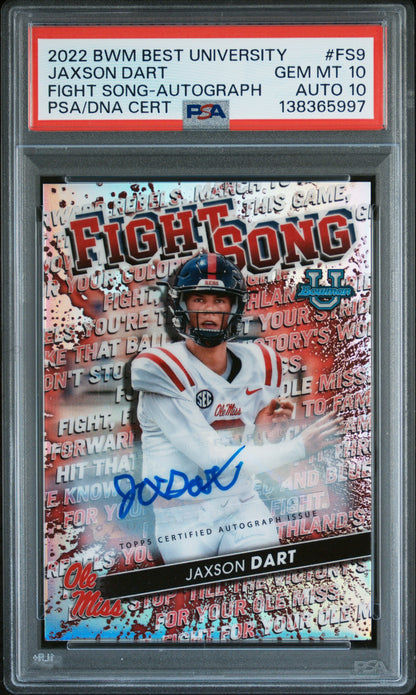 Jaxson Dart 2022 Bowmans Best U Fight Song Autograph #38/99 PSA 10 Auto 10
