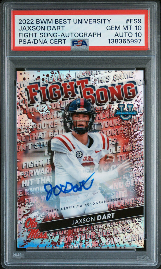 Jaxson Dart 2022 Bowmans Best U Fight Song Autograph #38/99 PSA 10 Auto 10