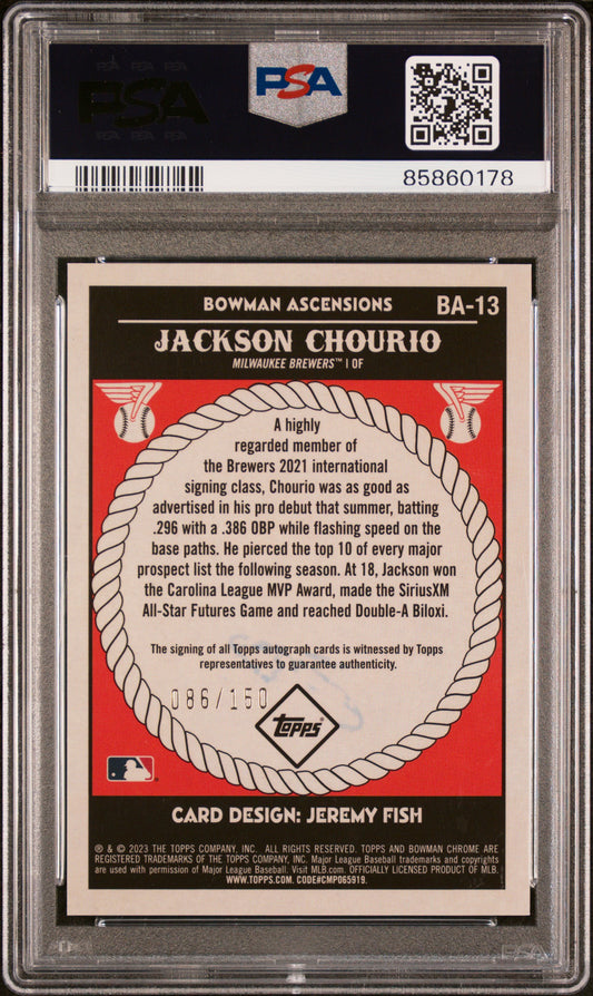 Jackson Chourio 2023 Bowman Chrome Ascensions Auto #86/150 PSA 9 Mint