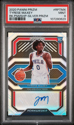 Tyrese Maxey 2020 Panini Prizm Penmanship Silver Auto PSA 9 Mint
