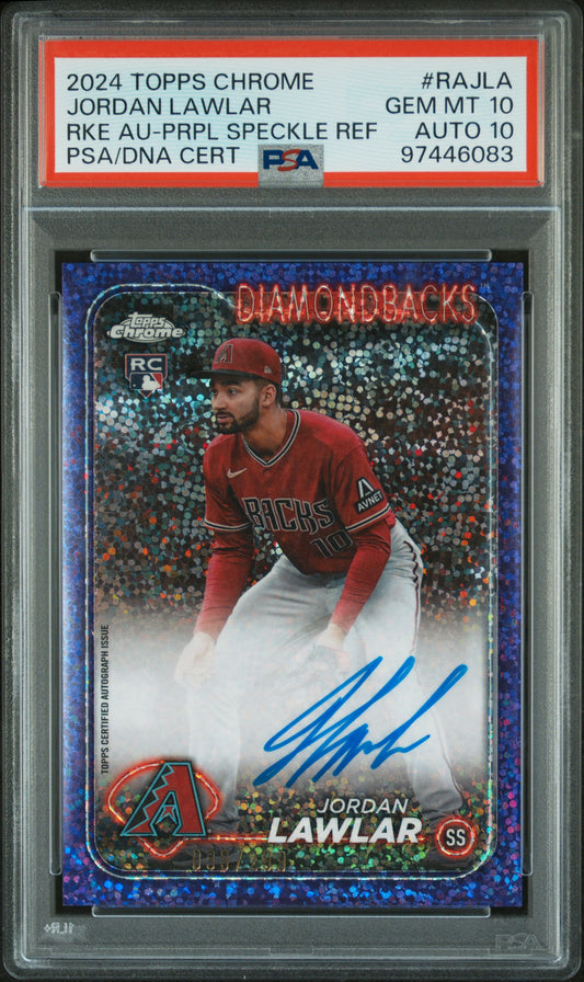 Jordan Lawlar 2024 Topps Chrome Purple Speckle Refractor Auto #99/299 PSA 10 Auto 10