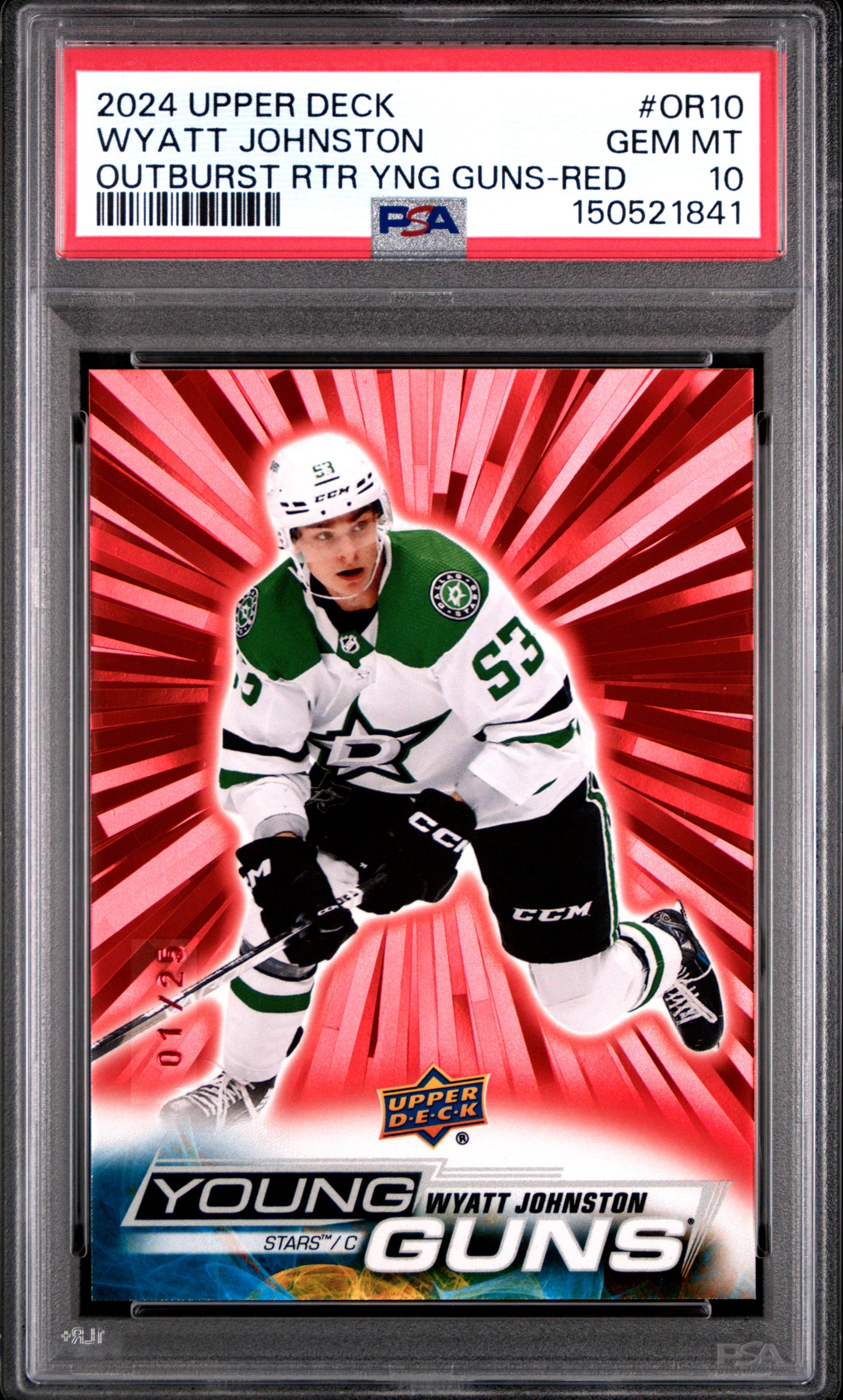 Wyatt Johnston 2024 Upper Deck Red Outburst Young Guns #1/25 PSA 10 Gem Mint
