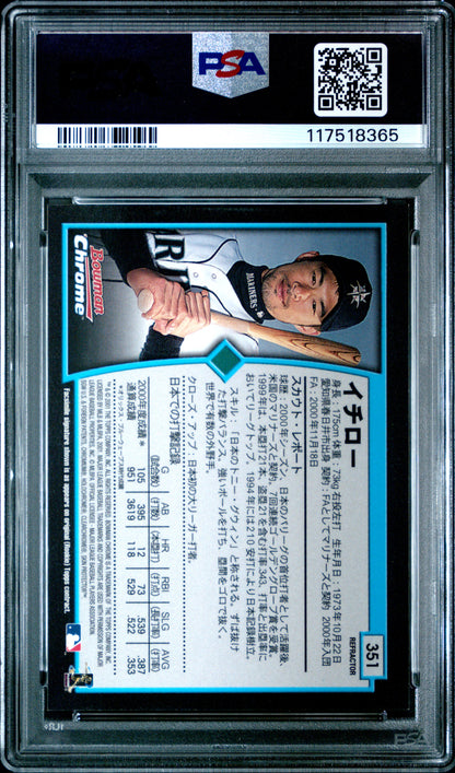 Ichiro Suzuki 2001 Bowman Chrome Rookie #351 Japanese Refractor PSA 10 Gem Mint