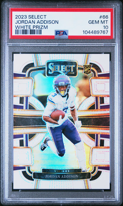 Jordan Addison 2023 Panini Select Rookie #66 White Prizm #33/35 PSA 10 Gem Mint