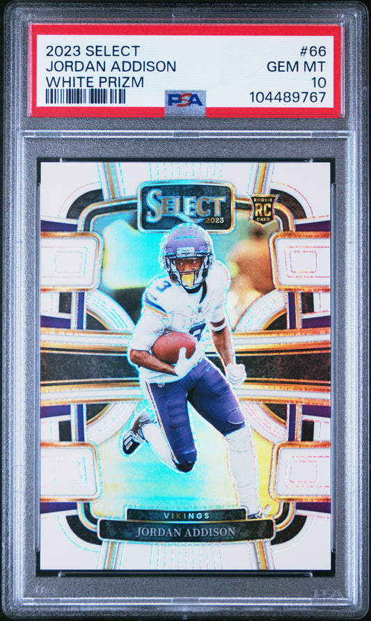 Jordan Addison 2023 Panini Select Rookie #66 White Prizm #33/35 PSA 10 Gem Mint