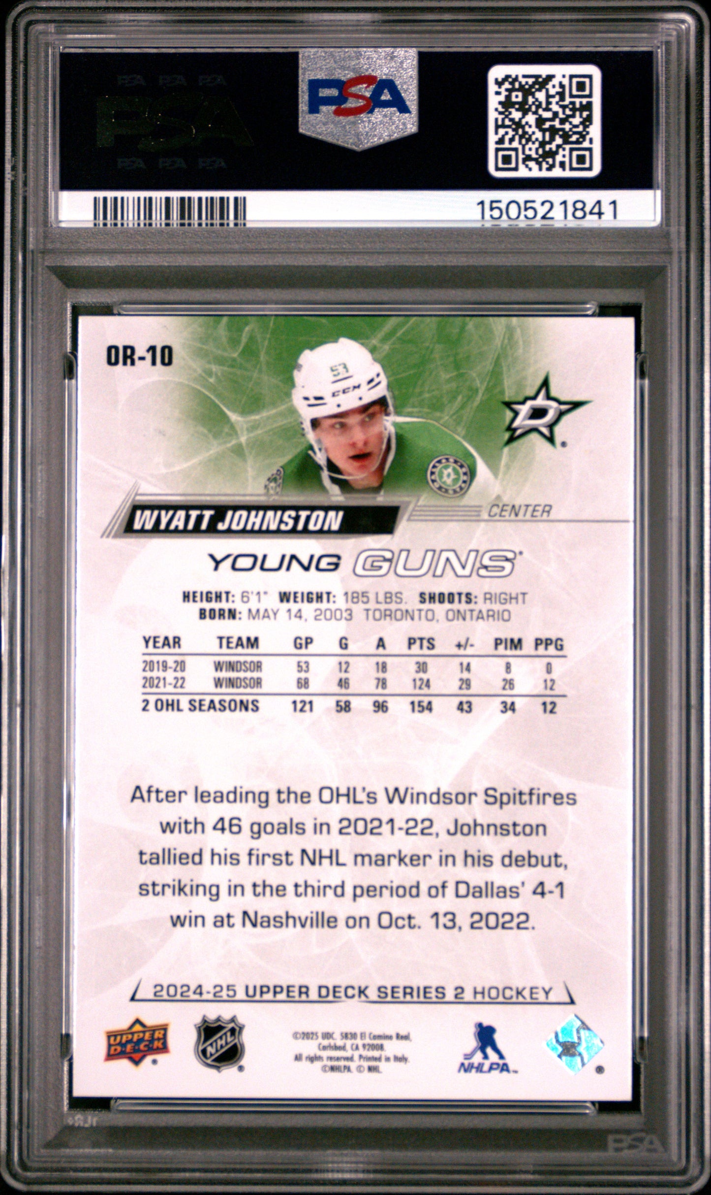 Wyatt Johnston 2024 Upper Deck Red Outburst Young Guns #1/25 PSA 10 Gem Mint