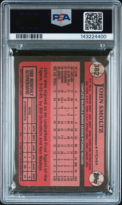 John Smoltz 1989 Topps #382 Rookie Auto PSA 10 Auto