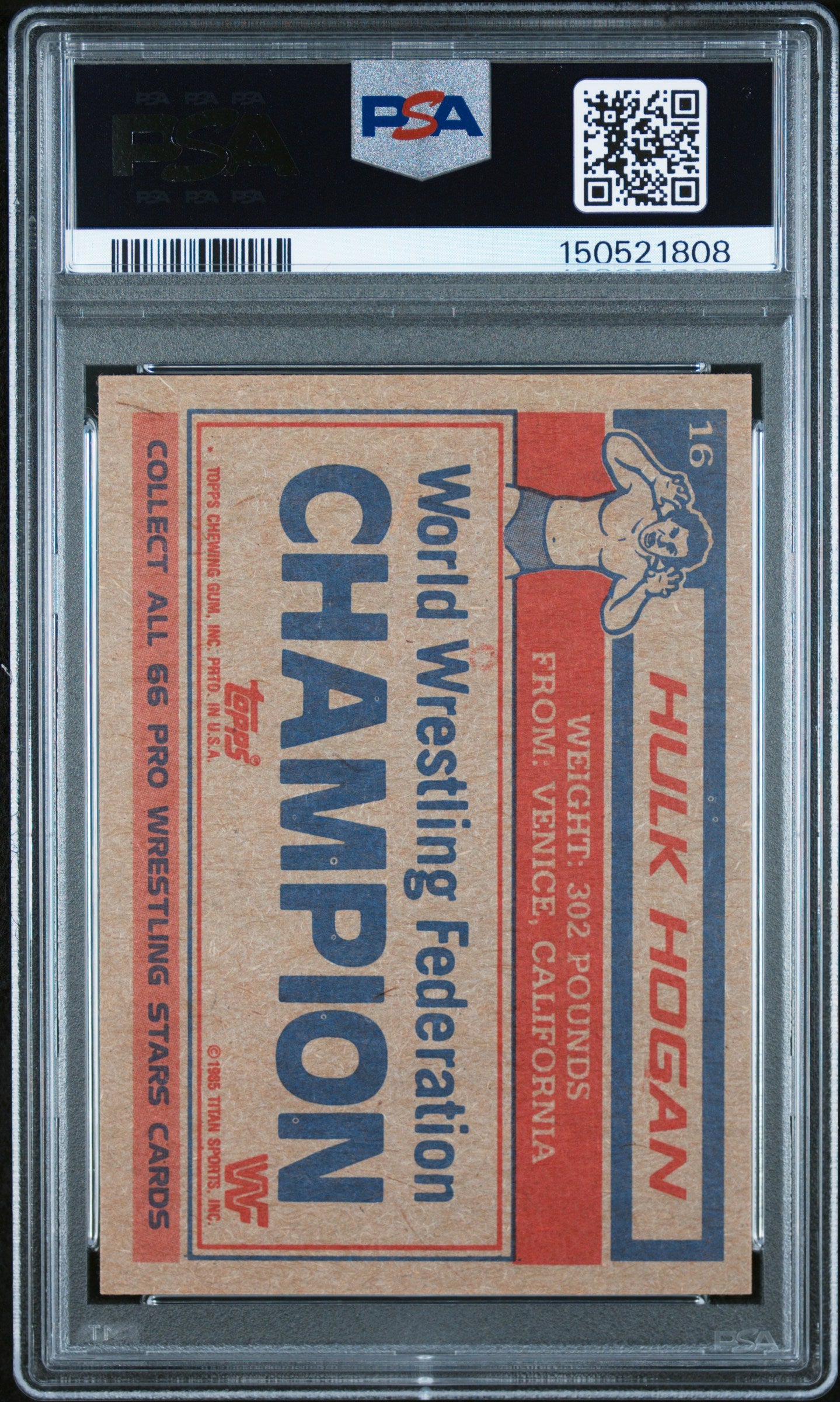 Hulk Hogan 1985 Topps WWF Rookie #16 PSA 7 Near Mint 1808