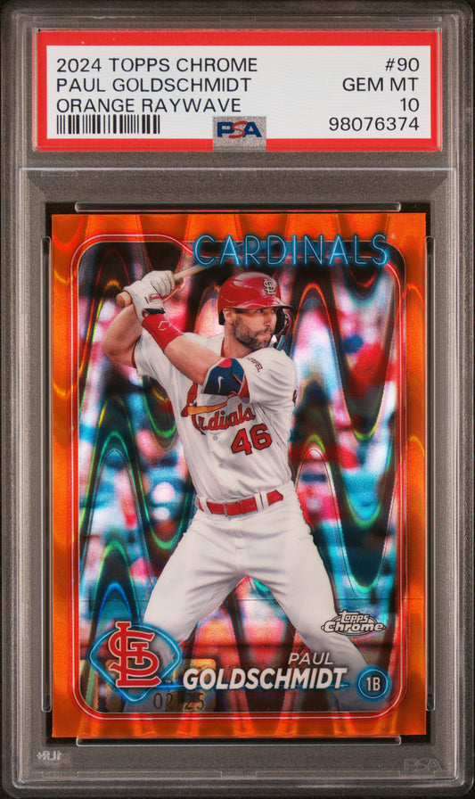 Paul Goldschmidt 2024 Topps Chrome #90 Orange Raywave Refractor #2/25 PSA 10 Gem Mint