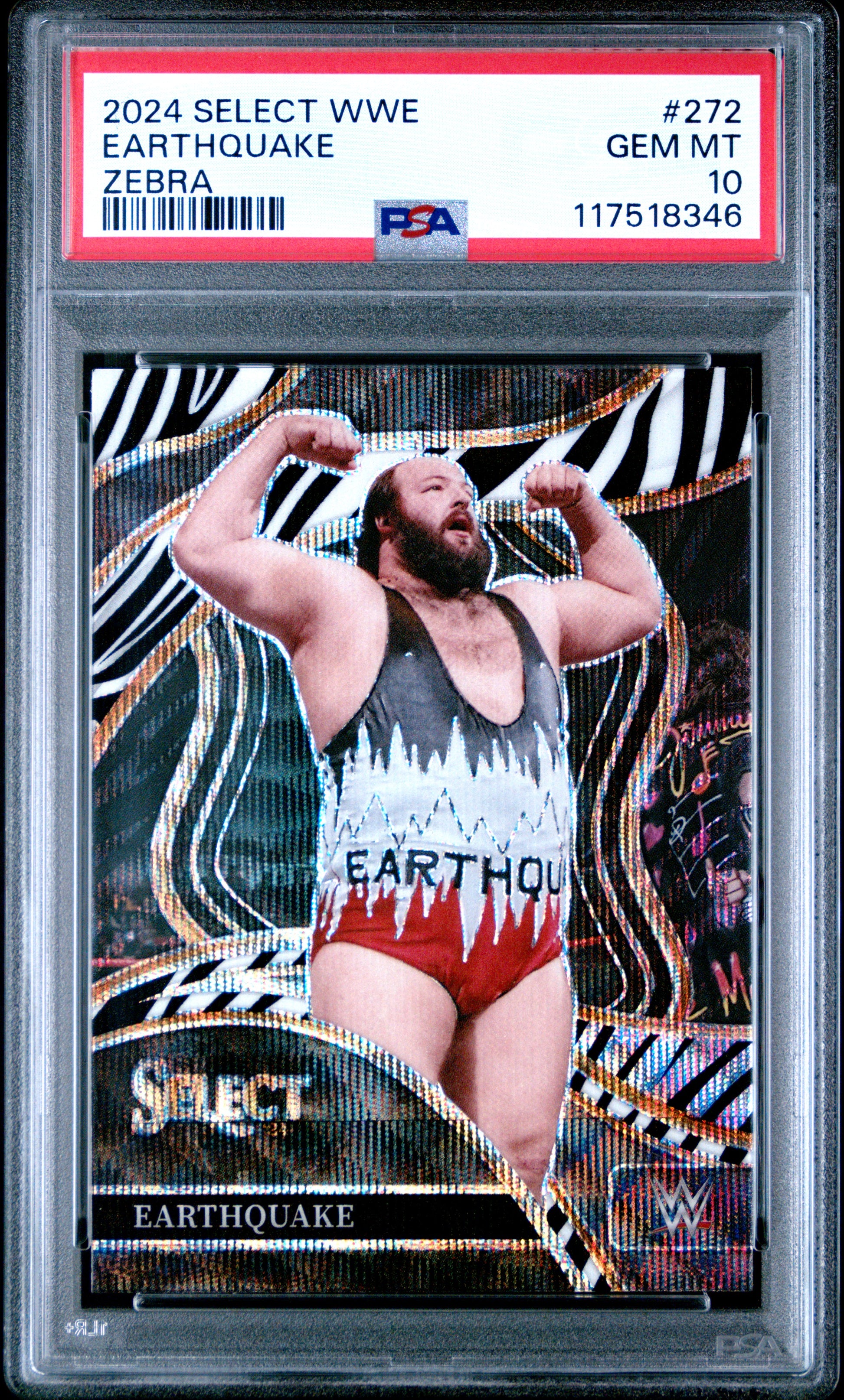 Earthquake 2024 Panini Select WWE #272 Zebra Prizm PSA 10 Gem Mint