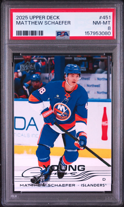 Matthew Schaefer 2025 Upper Deck Rookie #451 PSA 8 Nm-Mint