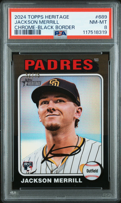 Jackson Merrill 2024 Topps Heritage Chrome Black Refractor #52/75 PSA 8 Nm-Mint