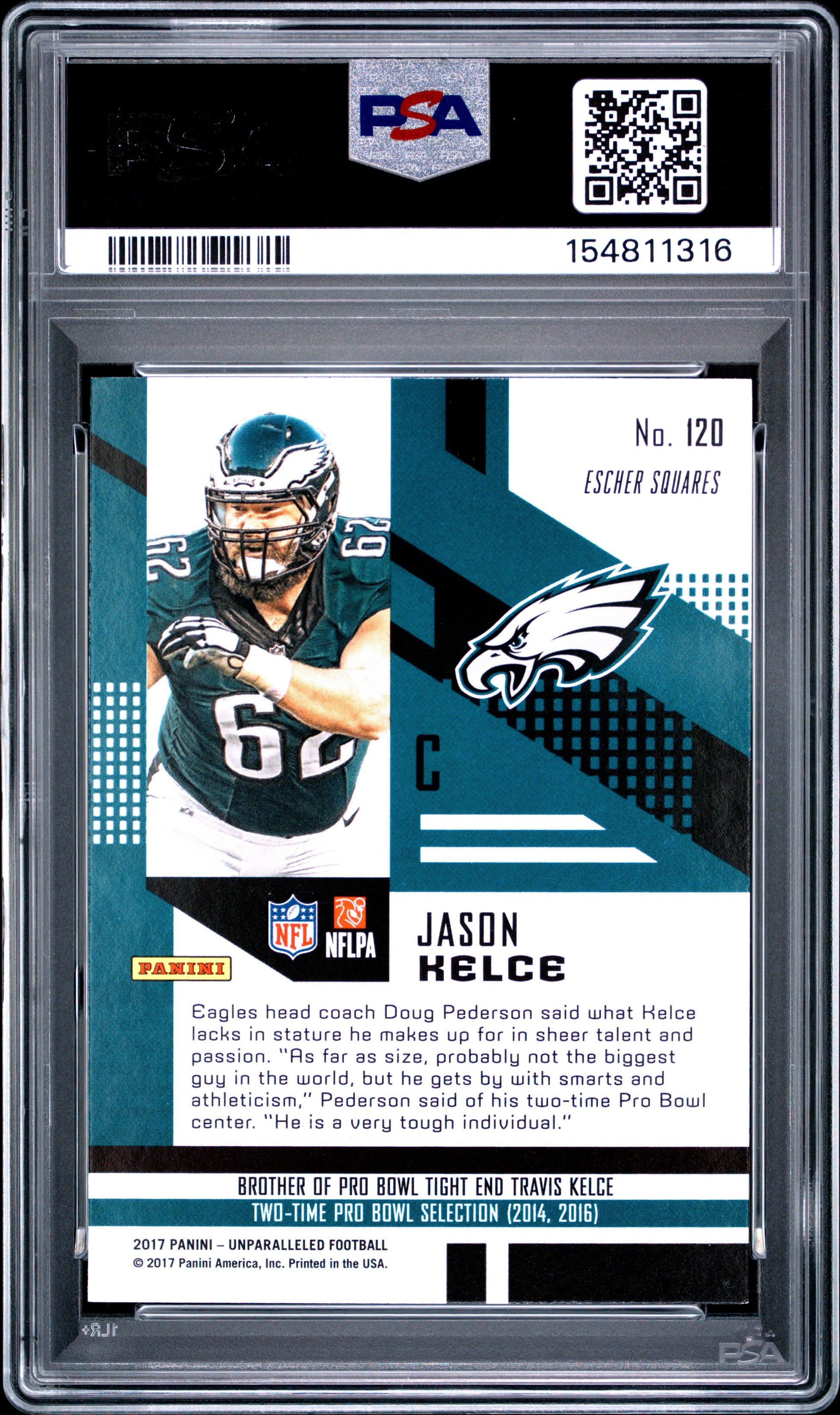 Jason Kelce 2017 Panini Unparalleled Lime Green Rookie #120 PSA 9 Mint