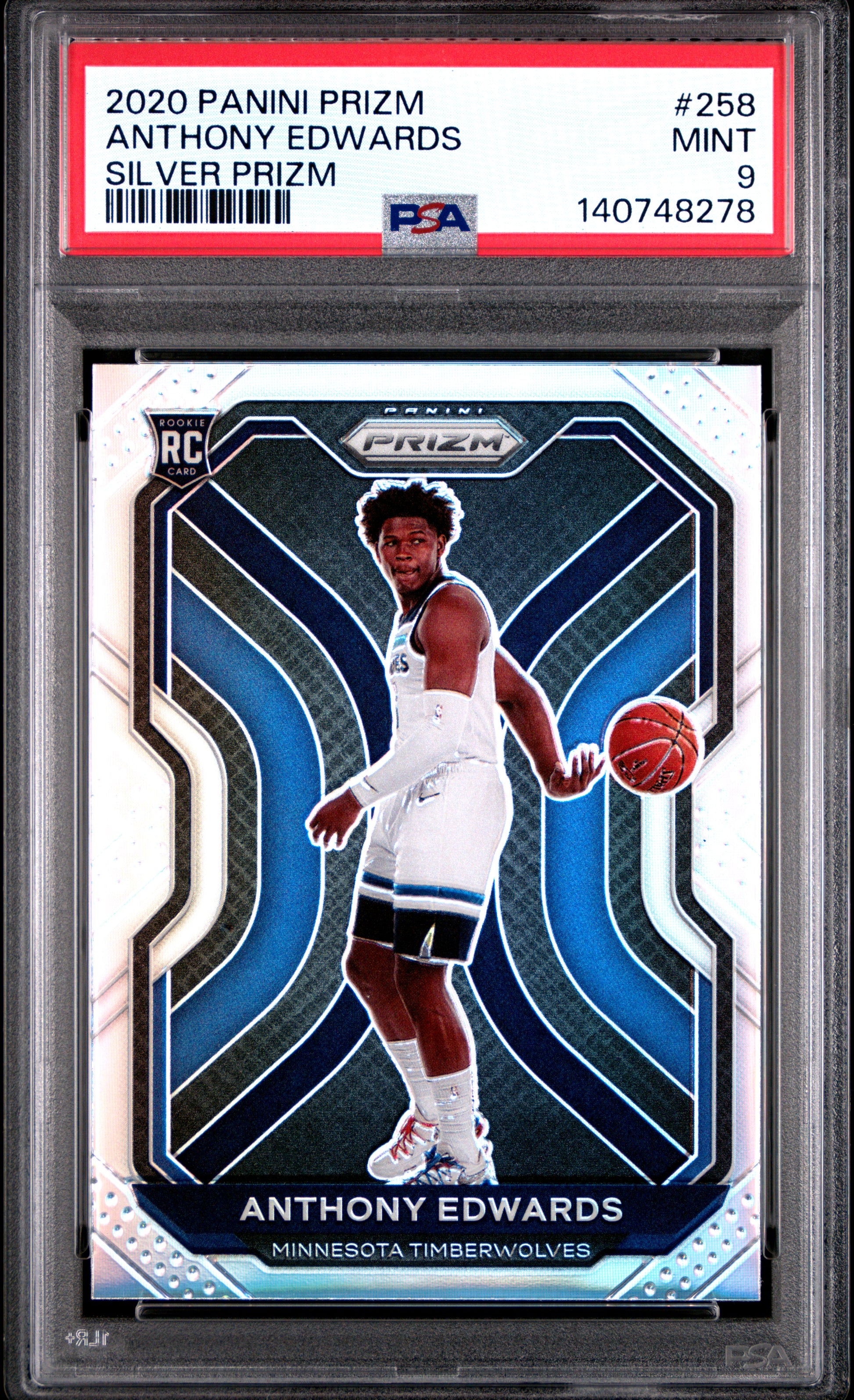 Anthony Edwards 2020 Panini Prizm Rookie #258 Silver Prizm PSA 9 Mint