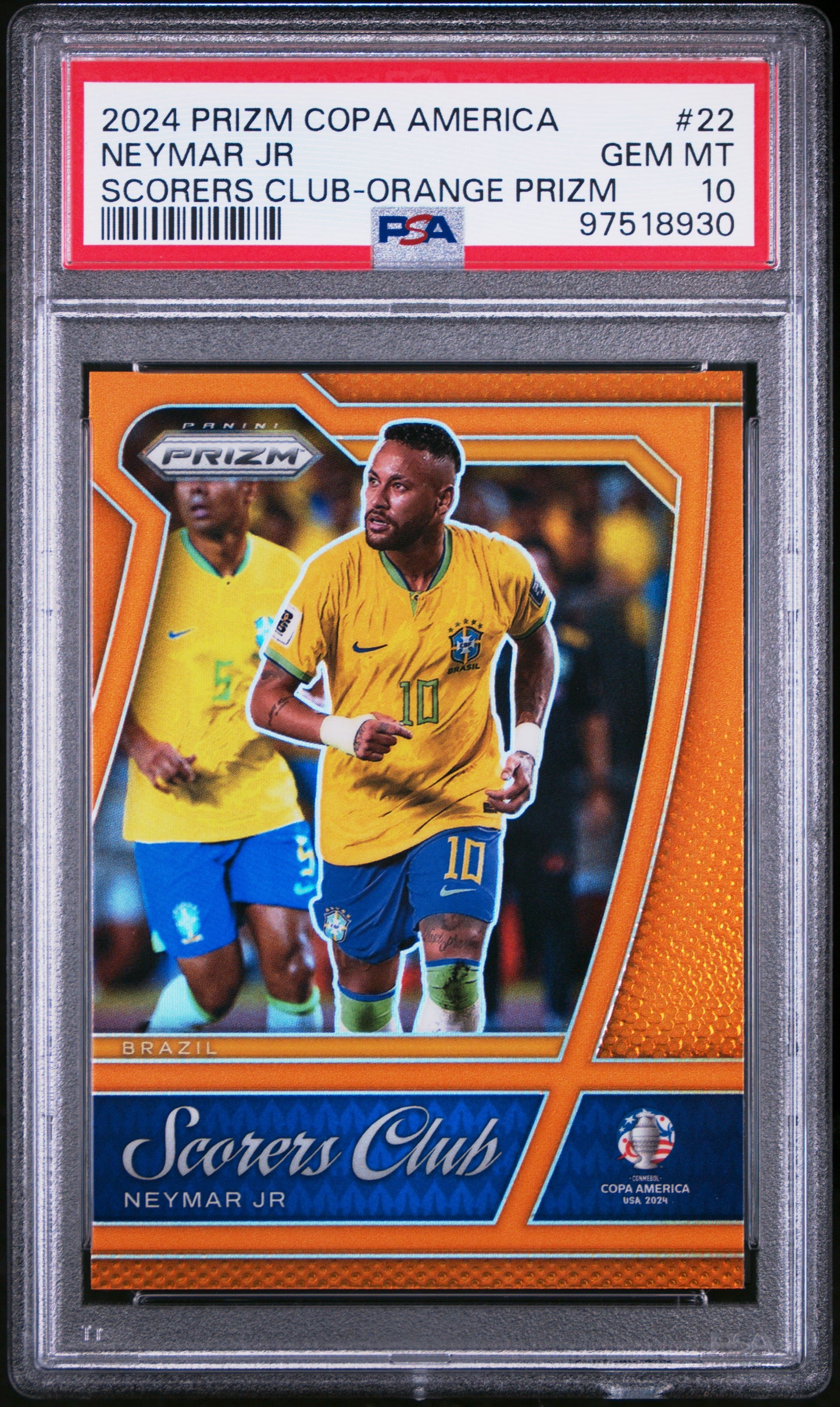 Neymar Jr. 2024 Prizm Copa Scores Club Orange Prizm #17/25 PSA 10 Gem Mint