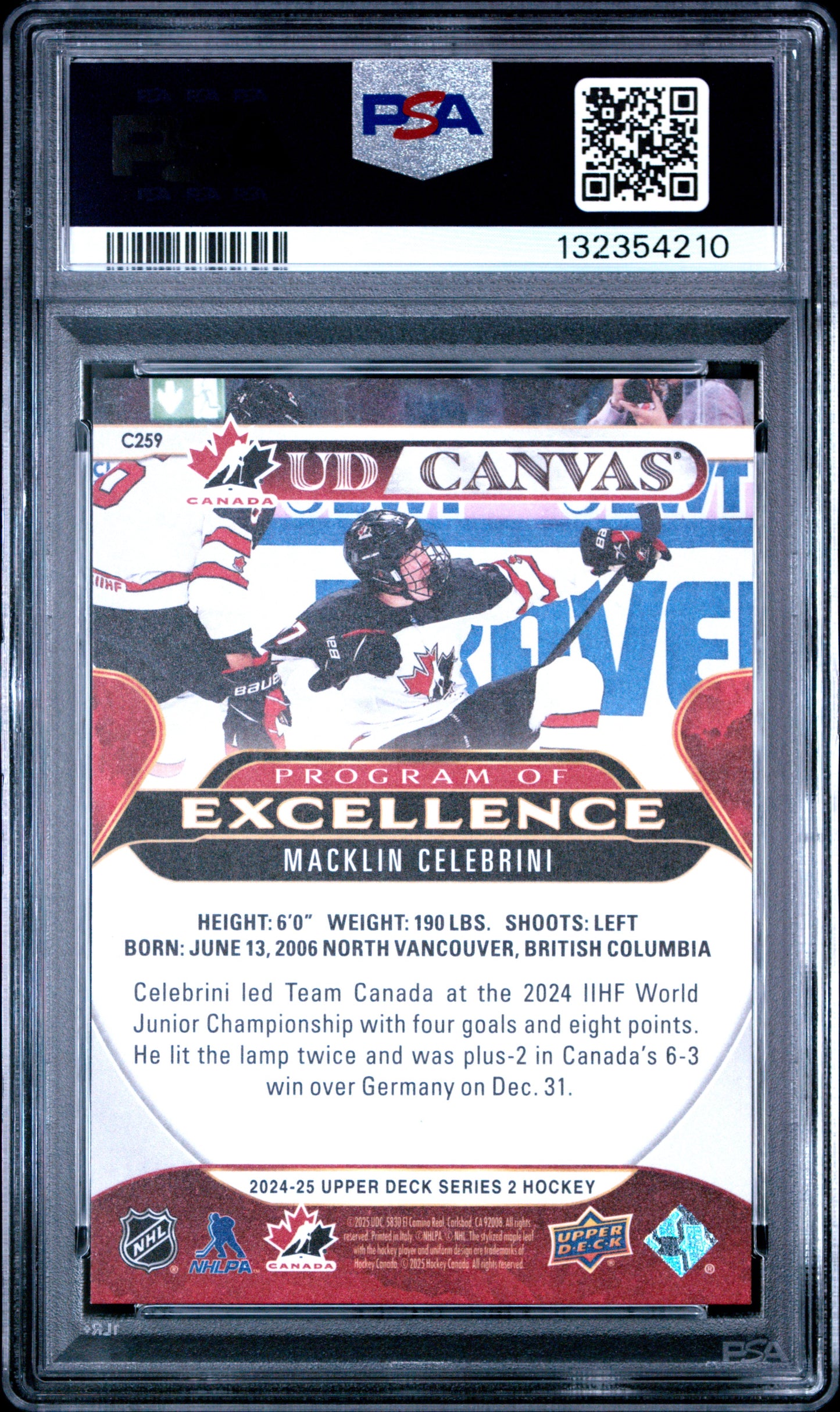 Macklin Celebrini 2024 Upper Deck Canvas #C259 PSA 10 Gem Mint