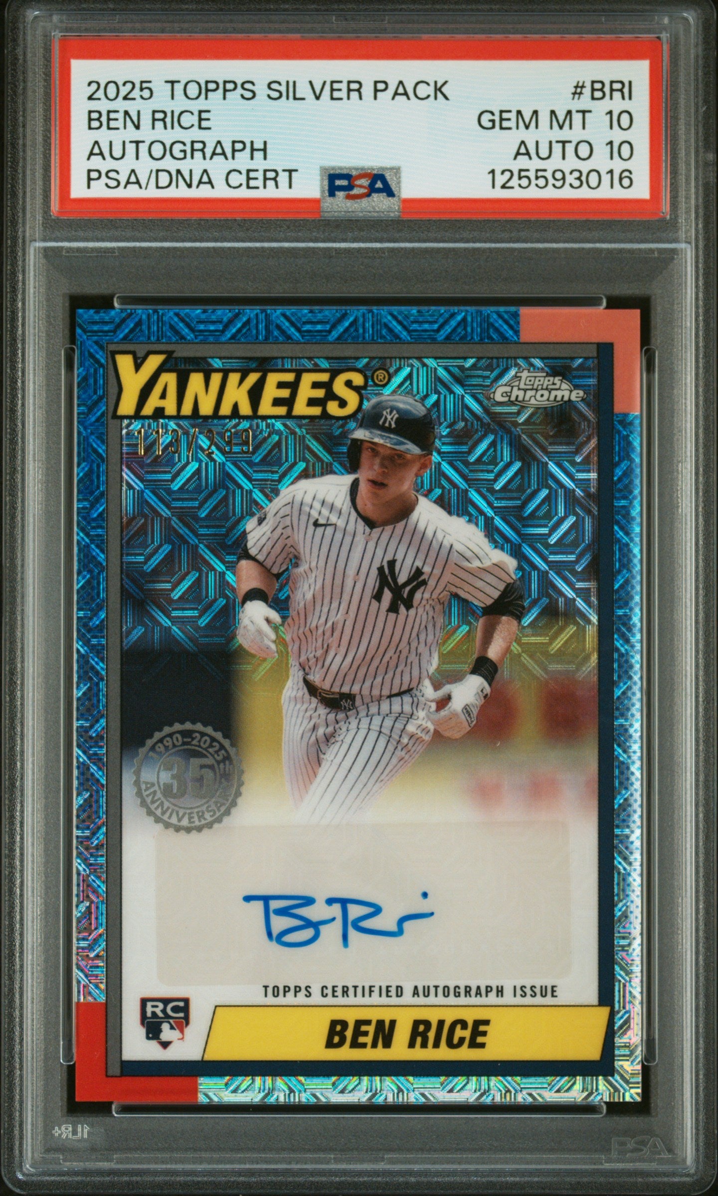 Ben Rice 2025 Topps Silver Pack Rookie Auto PSA 10 Auto 10