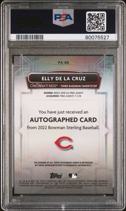 Elly de la Cruz 2022 Bowman Sterling Gold Refractor Auto #27/50 PSA 10 Gem Mint