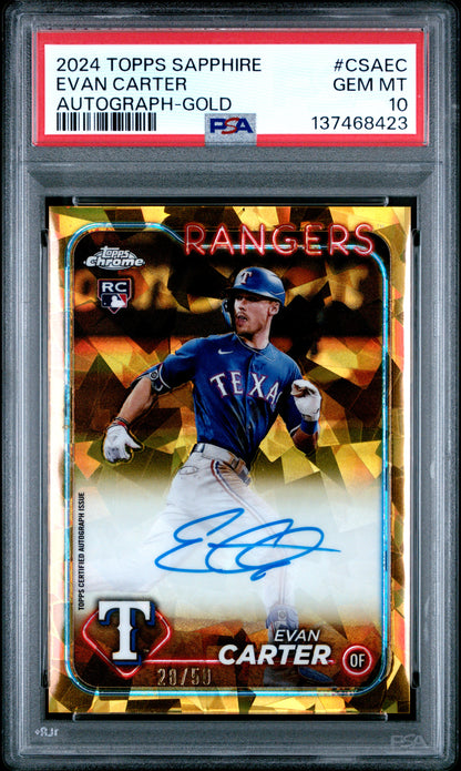 Wyatt Langford 2024 Topps Chrome Sapphire Gold Rookie Auto #28/50 PSA 10 Gem Mint